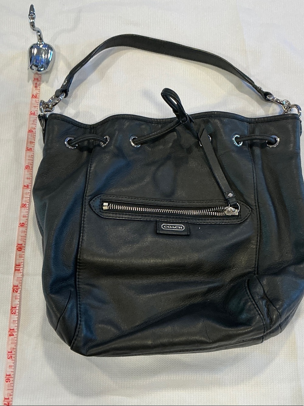Coach Black Leather Drawstring Shoulder Bag